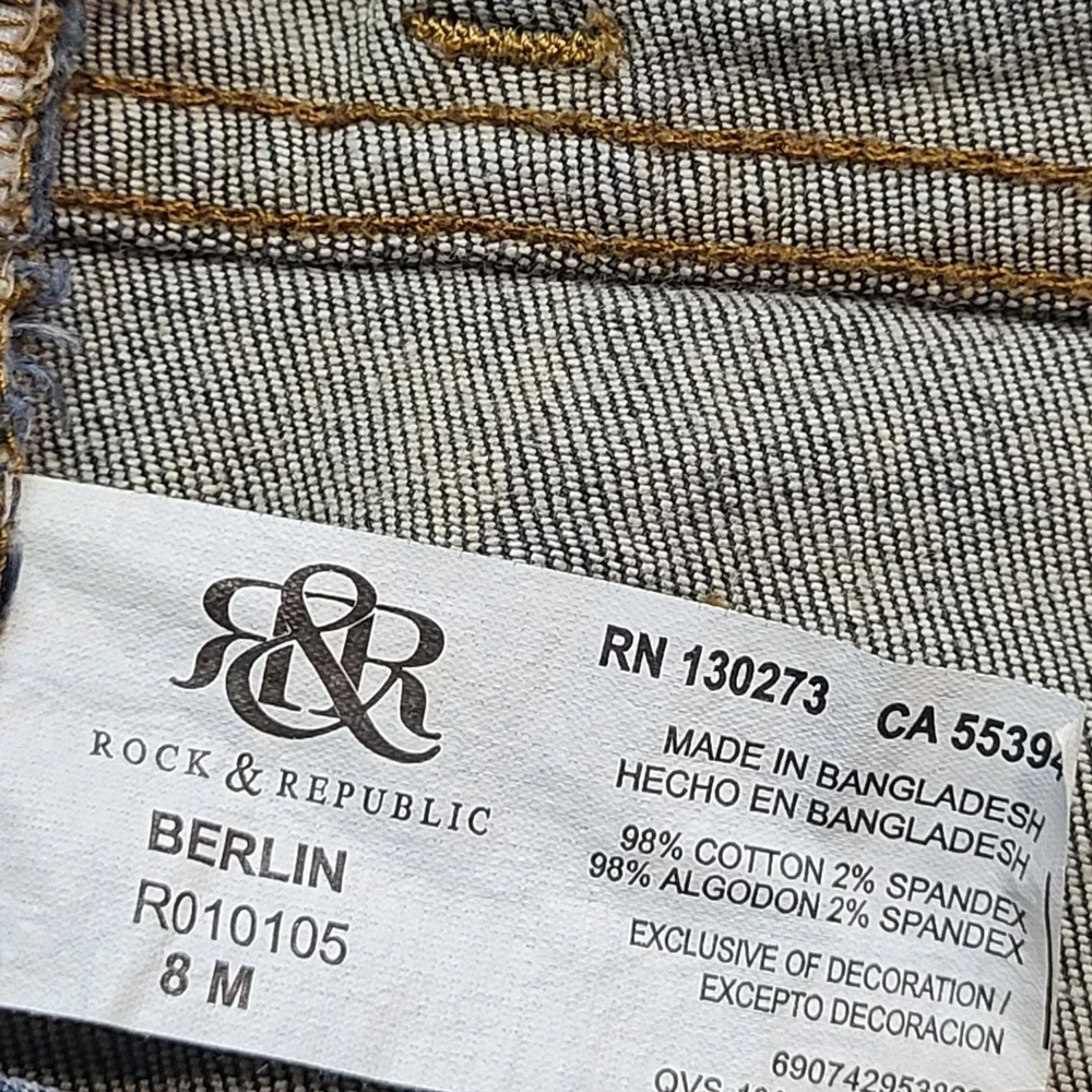 Rock & Republic Berlin Jeans Womens 8M Blue Excellent Studded Skinny Low Rise